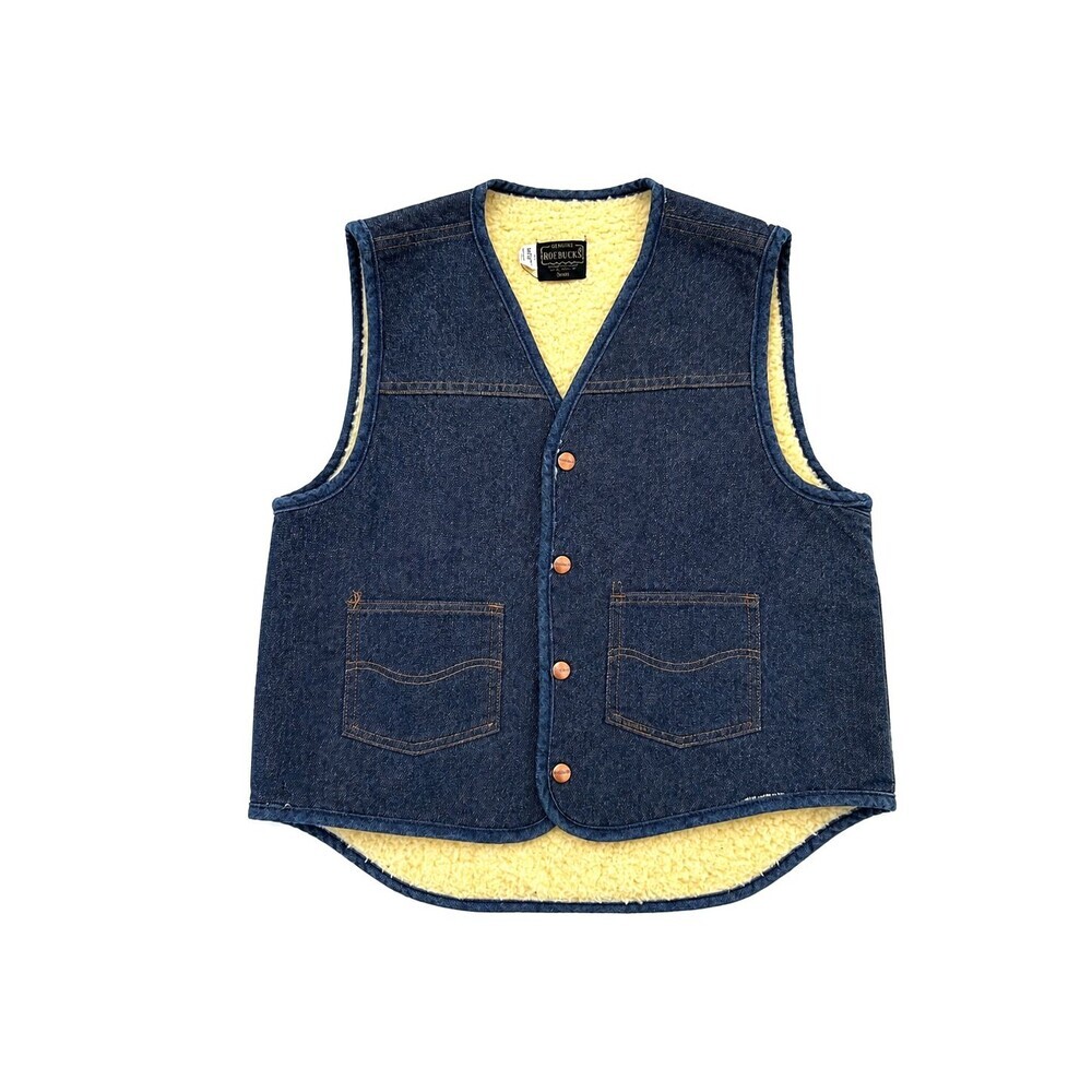 Vtg Sears Roebucks Vest Denim Sherpa Lined Western Rodeo Ranch Work Wear Medium